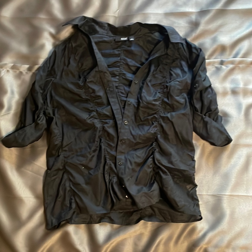 Black sheer, button up shirt